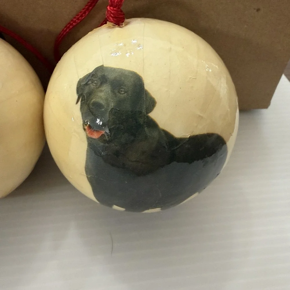 Vintage Black Labrador Retriever Christmas Ornament Set Of 2 Holiday Decor